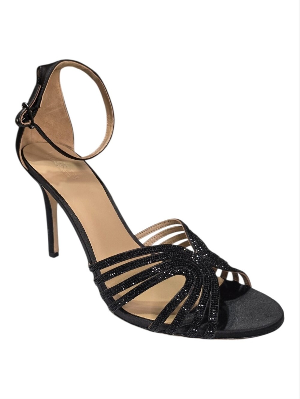 Lauren Ralph Lauren Allie Rhinestone Heels Black Satin 10B
